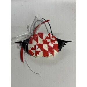 Crab Shell Ornament hand-painted Christmas French Canada Maple Leaf MD Flag